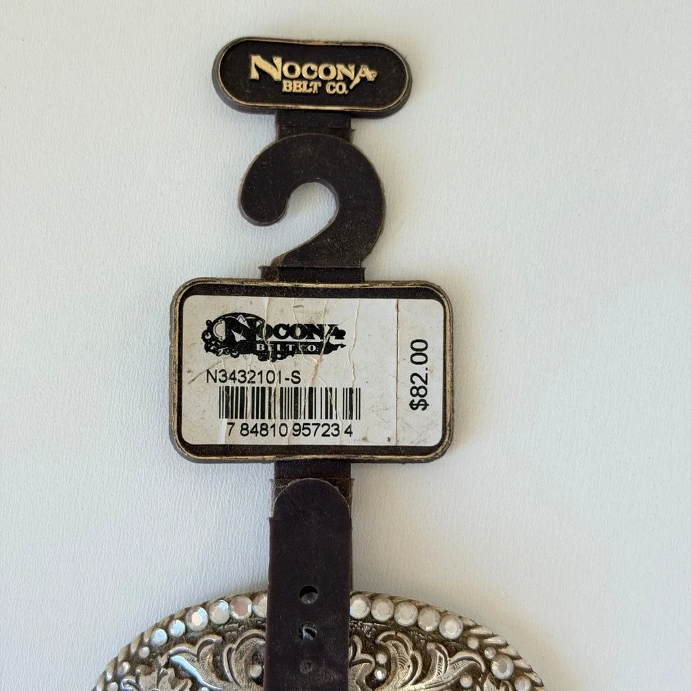 Vintage Nocona Belt Women Small Black Western‎ Rhinestone Studded Leather NWT